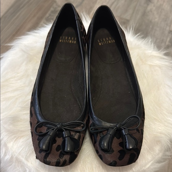 Stuart Weitzman Leopard Calf Hair Black and Brown Ballet Flats - Picture 1 of 7